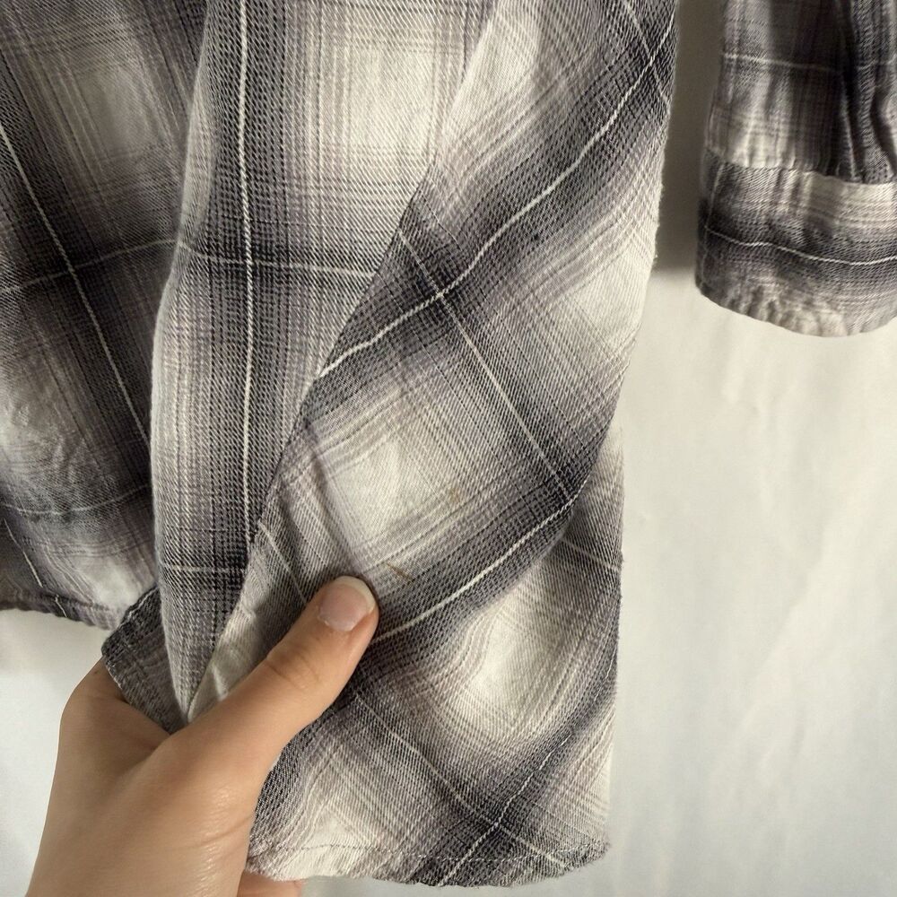 Democracy Blouse Women's Small Black White Plaid Button Up Long Sleeve Collared - Picture 10 of 12